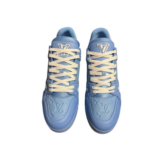 Louis Vuitton LV Trainer Sneakers Blue Embossed Monogram Size 9.5LV US 10.5-11.5 - Picture 2 of 13
